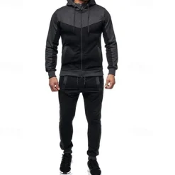 Men's Workout Set Tracksuit Full Zip Hoodie Hoodie & Pants Outfit Set Hoodie Hooded Outdoor Daily Sports Pocket Drawstring 2 Piece Color Block Black White Red Polyester Activewear Classic Casual