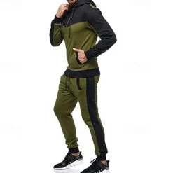 Men's Workout Set Tracksuit Full Zip Hoodie Hoodie & Pants Outfit Set Hoodie Hooded Outdoor Daily Sports Pocket Drawstring 2 Piece Color Block Black White Red Polyester Activewear Classic Casual