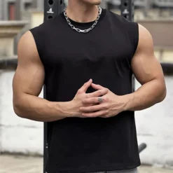 Men's Workout Tank Top Running Tank Top Gym Tank Top Sleeveless Vest / Gilet Casual Athleisure Cotton Breathable Quick Dry Soft Gym Workout Running Walking Sportswear Activewear Solid Colored Black