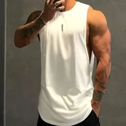 Men's Workout Tank Top Running Tank Top Sleeveless Vest / Gilet Athletic Athleisure Breathable Quick Dry Soft Sweat wicking Fitness Running Jogging Sportswear Activewear Solid Colored White Yellow