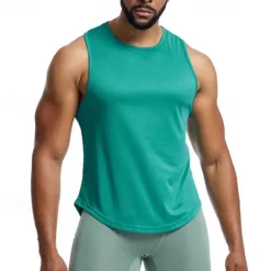 Men's Workout Tank Top Running Tank Top Gym Tank Top Sleeveless Vest / Gilet Casual Athleisure Breathable Quick Dry Soft Gym Workout Running Walking Sportswear Activewear Solid Colored Peacock Blue