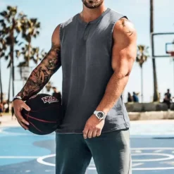 Men's Workout Tank Top Running Tank Top Gym Tank Top Sleeveless Vest / Gilet Casual Athleisure Quick Dry Soft Breathable Gym Workout Walking Jogging Sportswear Activewear Solid Colored Dark Grey
