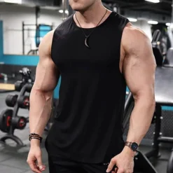 Men's Workout Tank Top Running Tank Top Gym Tank Top Sleeveless Vest / Gilet Casual Athleisure Cotton Breathable Quick Dry Soft Gym Workout Running Walking Sportswear Activewear Solid Colored Dark