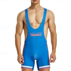 Men's Wrestling Suit Body Shaping Jumpsuit Shapewear Breathable Quick Dry High Stretch Summer Spring Polyester Outdoor Walking Jogging White Blue