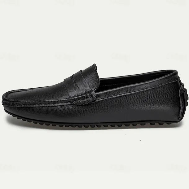 Men's Yellow Leather Slip-On Loafers - Comfortable Casual Driving Shoes