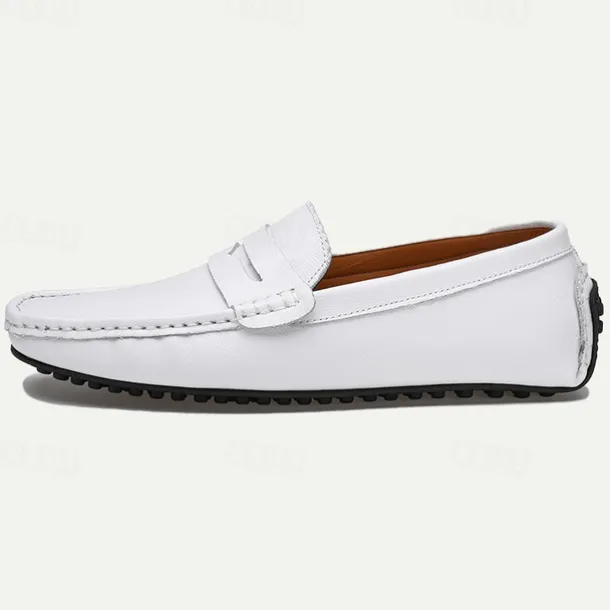 Men's Yellow Leather Slip-On Loafers - Comfortable Casual Driving Shoes