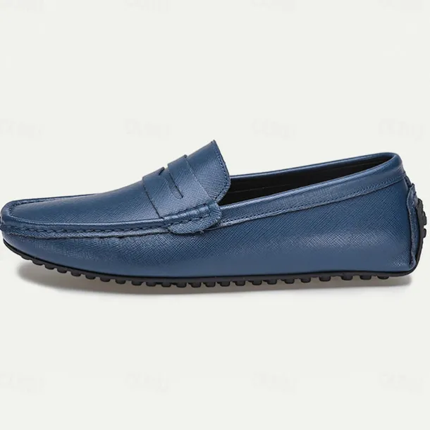 Men's Yellow Leather Slip-On Loafers - Comfortable Casual Driving Shoes