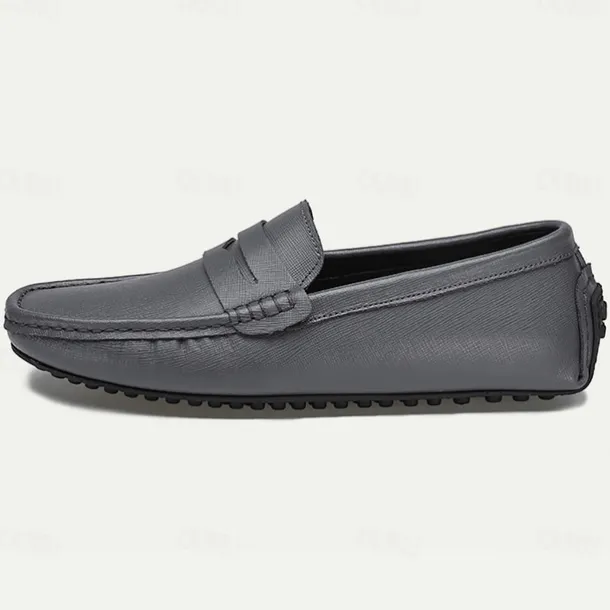 Men's Yellow Leather Slip-On Loafers - Comfortable Casual Driving Shoes