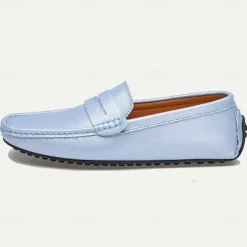 Men's Yellow Leather Slip-On Loafers - Comfortable Casual Driving Shoes