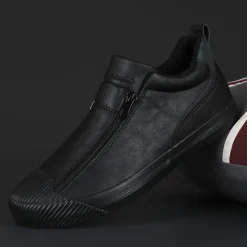 Men's Yellow Leather Slip-On Sneakers with Zipper Closure for Casual Wear