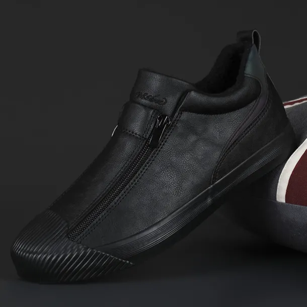 Men's Yellow Leather Slip-On Sneakers with Zipper Closure for Casual Wear