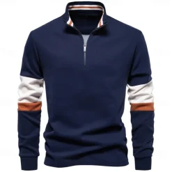 Men's Zip Hoodie Sweatshirt Pullover Navy Blue Green Khaki Gray Standing Collar Color Block Sports & Outdoor Sports Weekend Streetwear Cool Casual Spring & Fall Clothing Apparel Hoodies Sweatshirts