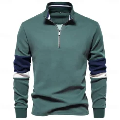 Men's Zip Hoodie Sweatshirt Pullover Navy Blue Green Khaki Gray Standing Collar Color Block Sports & Outdoor Sports Weekend Streetwear Cool Casual Spring & Fall Clothing Apparel Hoodies Sweatshirts