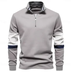 Men's Zip Hoodie Sweatshirt Pullover Navy Blue Green Khaki Gray Standing Collar Color Block Sports & Outdoor Sports Weekend Streetwear Cool Casual Spring & Fall Clothing Apparel Hoodies Sweatshirts