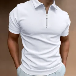 Men's Zip Polo Golf Shirt Vacation Casual Quarter Zip Short Sleeve Fashion Solid Color Plain Classic Summer Regular Fit Black White Navy Blue Royal Blue Light Grey Pale Blue Zip Polo