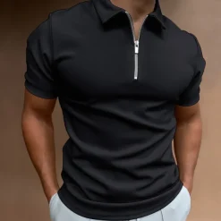 Men's Zip Polo Golf Shirt Vacation Casual Quarter Zip Short Sleeve Fashion Solid Color Plain Classic Summer Regular Fit Black White Navy Blue Royal Blue Light Grey Pale Blue Zip Polo