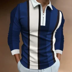 Men's Zip Polo Polo Shirt Casual Daily Lapel Long Sleeve Fashion Basic Plain Quarter Zip Spring & Summer Regular Fit Black White Yellow Blue Purple Orange Zip Polo