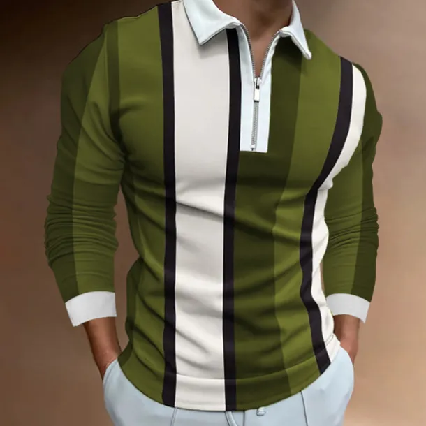 Men's Zip Polo Polo Shirt Casual Daily Lapel Long Sleeve Fashion Basic Plain Quarter Zip Spring & Summer Regular Fit Black White Yellow Blue Purple Orange Zip Polo