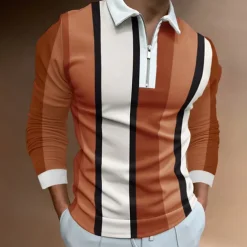 Men's Zip Polo Polo Shirt Casual Daily Lapel Long Sleeve Fashion Basic Plain Quarter Zip Spring & Summer Regular Fit Black White Yellow Blue Purple Orange Zip Polo