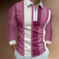 Men's Zip Polo Polo Shirt Casual Daily Lapel Long Sleeve Fashion Basic Plain Quarter Zip Spring & Summer Regular Fit Black White Yellow Blue Purple Orange Zip Polo