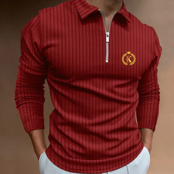 Men's Zip Polo Polo Shirt Outdoor Going out Turndown Quarter Zip Long Sleeve Sportswear Casual Solid Color Striped Patchwork Zipper Spring & Fall Slim Black White Yellow Wine Red Navy Blue Zip Polo