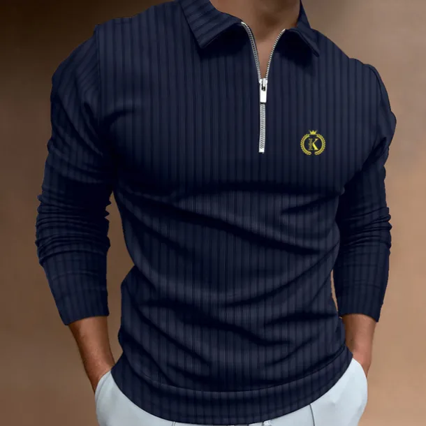 Men's Zip Polo Polo Shirt Outdoor Going out Turndown Quarter Zip Long Sleeve Sportswear Casual Solid Color Striped Patchwork Zipper Spring & Fall Slim Black White Yellow Wine Red Navy Blue Zip Polo