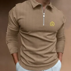 Men's Zip Polo Polo Shirt Outdoor Going out Turndown Quarter Zip Long Sleeve Sportswear Casual Solid Color Striped Patchwork Zipper Spring & Fall Slim Black White Yellow Wine Red Navy Blue Zip Polo