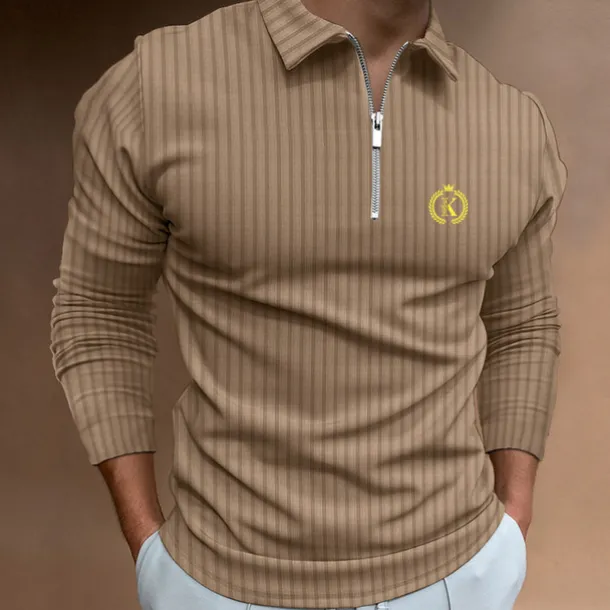 Men's Zip Polo Polo Shirt Outdoor Going out Turndown Quarter Zip Long Sleeve Sportswear Casual Solid Color Striped Patchwork Zipper Spring & Fall Slim Black White Yellow Wine Red Navy Blue Zip Polo