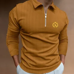 Men's Zip Polo Polo Shirt Outdoor Going out Turndown Quarter Zip Long Sleeve Sportswear Casual Solid Color Striped Patchwork Zipper Spring & Fall Slim Black White Yellow Wine Red Navy Blue Zip Polo