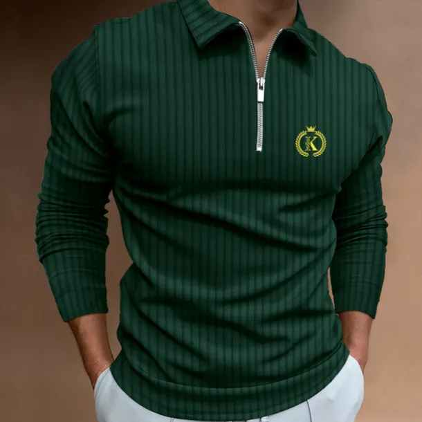 Men's Zip Polo Polo Shirt Outdoor Going out Turndown Quarter Zip Long Sleeve Sportswear Casual Solid Color Striped Patchwork Zipper Spring & Fall Slim Black White Yellow Wine Red Navy Blue Zip Polo