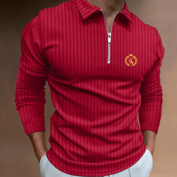 Men's Zip Polo Polo Shirt Outdoor Going out Turndown Quarter Zip Long Sleeve Sportswear Casual Solid Color Striped Patchwork Zipper Spring & Fall Slim Black White Yellow Wine Red Navy Blue Zip Polo