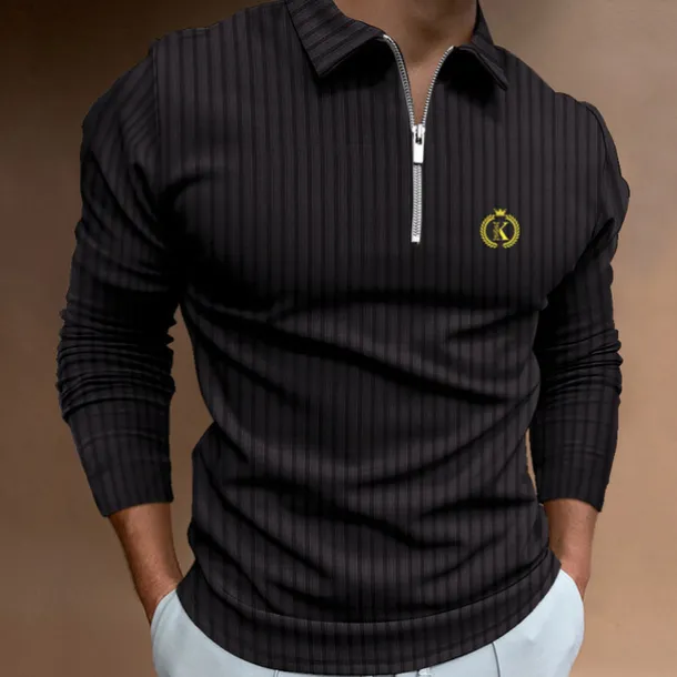 Men's Zip Polo Polo Shirt Outdoor Going out Turndown Quarter Zip Long Sleeve Sportswear Casual Solid Color Striped Patchwork Zipper Spring & Fall Slim Black White Yellow Wine Red Navy Blue Zip Polo