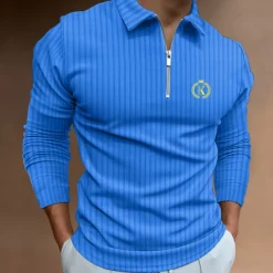 Men's Zip Polo Polo Shirt Outdoor Going out Turndown Quarter Zip Long Sleeve Sportswear Casual Solid Color Striped Patchwork Zipper Spring & Fall Slim Black White Yellow Wine Red Navy Blue Zip Polo