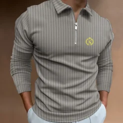 Men's Zip Polo Polo Shirt Outdoor Going out Turndown Quarter Zip Long Sleeve Sportswear Casual Solid Color Striped Patchwork Zipper Spring & Fall Slim Black White Yellow Wine Red Navy Blue Zip Polo