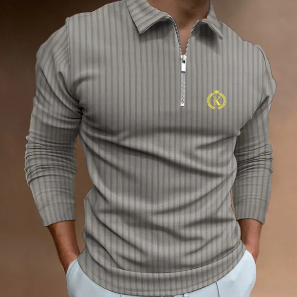 Men's Zip Polo Polo Shirt Outdoor Going out Turndown Quarter Zip Long Sleeve Sportswear Casual Solid Color Striped Patchwork Zipper Spring & Fall Slim Black White Yellow Wine Red Navy Blue Zip Polo