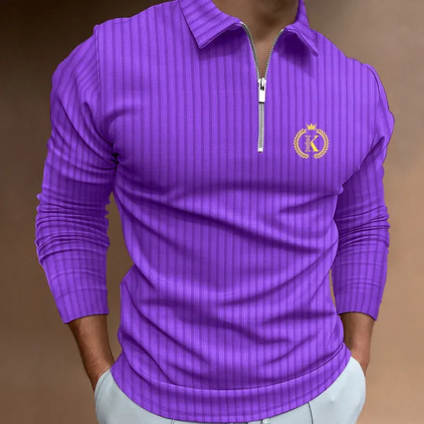 Men's Zip Polo Polo Shirt Outdoor Going out Turndown Quarter Zip Long Sleeve Sportswear Casual Solid Color Striped Patchwork Zipper Spring & Fall Slim Black White Yellow Wine Red Navy Blue Zip Polo