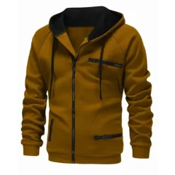 Men's Zip Up Hoodie Zip Up Hoodies Black White Wine Camel Dark Gray Hooded Color Block Zip Up Pocket Sports & Outdoor Daily Sports Polyester Streetwear Cool Casual Spring & Fall Clothing Apparel
