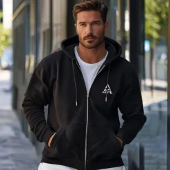 Men's Zip Up Hoodies Black White Hooded Graphic Geometric Sportswear Graphic Casual Clothing Apparel Hoodies Sweatshirts Long Sleeve Loose Fit
