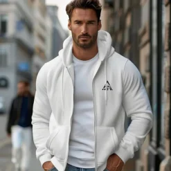 Men's Zip Up Hoodies Black White Hooded Graphic Geometric Sportswear Graphic Casual Clothing Apparel Hoodies Sweatshirts Long Sleeve Loose Fit