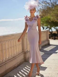 Mermaid / Trumpet Cocktail Dresses Elegant Dress Formal Wedding Asymmetrical Sleeveless V Neck Pocket Stretch Crepe with Appliques Dresses