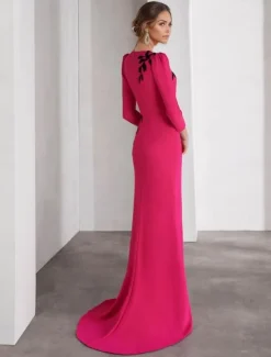 Mermaid / Trumpet Evening Gown Elegant Dress Formal Wedding Floor Length 3/4 Length Sleeve Jewel Neck Stretch Crepe with Embroidery Appliques