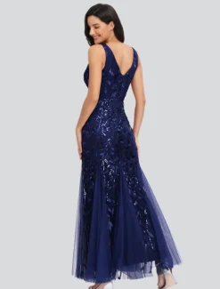 Mermaid Evening Gown Elegant Dress Beach Wedding Valentine's Day Wedding Guest Floor Length Sleeveless V Neck Tulle V Back with Embroidery dress to impress