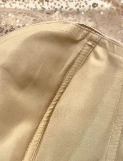 Mermaid Sequin Evening Gown RuchedSatin Dress Long Sleeves Masquerade Floor Length Illusion Neck with Pearls Overskirt dress