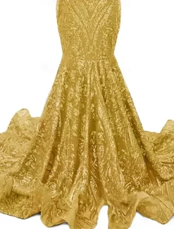 Mermaid Sequin Prom Dresses Elegant Dress Engagement Prom Court Train Sleeveless Jewel Neck African American with Appliques Masquerade Dress