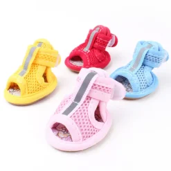 Mesh Dog Shoes Pet Boots, Breathable Dog Shoes for Small Doggy, Waterproof Pet Sandals with Anti-Slip Sole and Zipper Closure, Durable Pet Paw Protector for Hot Pavement