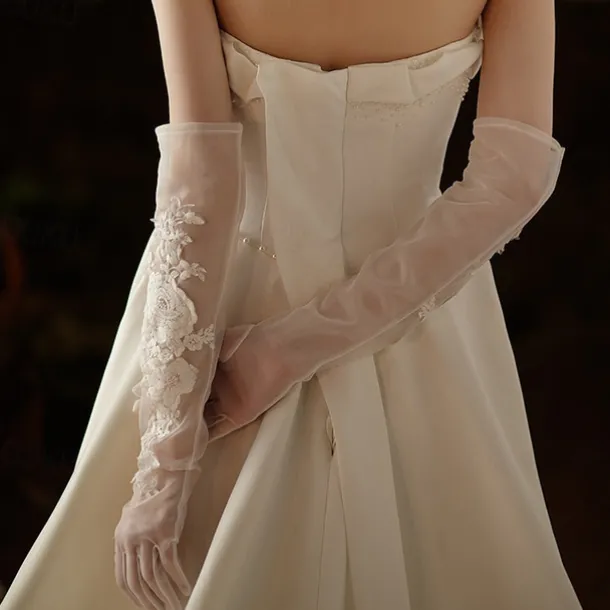 Mesh Elbow Length Glove Elegant / Sweet Style With Embroidery Wedding / Party Glove