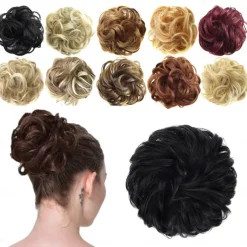 Messy Bun Hair Piece Hair Bun Scrunchies Synthetic Wavy Curly Chignon Ponytail Hair Extensions Thick Updo Hairpieces for Women Girls Kids 1PCS