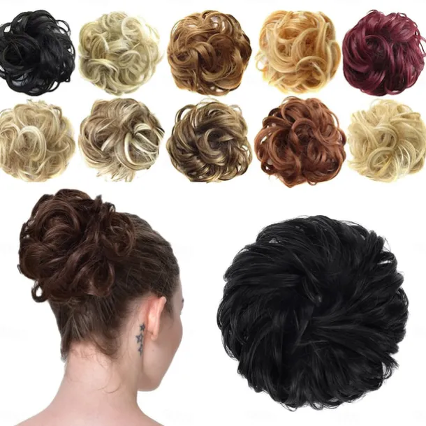 Messy Bun Hair Piece Hair Bun Scrunchies Synthetic Wavy Curly Chignon Ponytail Hair Extensions Thick Updo Hairpieces for Women Girls Kids 1PCS