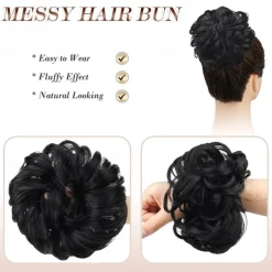 Messy Bun Hair Piece Hair Bun Scrunchies Synthetic Wavy Curly Chignon Ponytail Hair Extensions Thick Updo Hairpieces for Women Girls Kids 1PCS