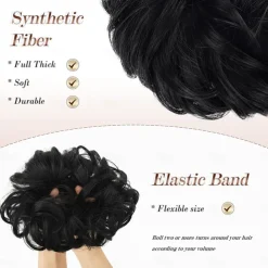 Messy Bun Hair Piece Hair Bun Scrunchies Synthetic Wavy Curly Chignon Ponytail Hair Extensions Thick Updo Hairpieces for Women Girls Kids 1PCS